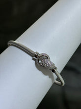 LIV Platinum Sterling Silver Pave White Sapphire Love Knot Halo Interlocking Design Hand Made Stackable Bangle Bracelet Gift