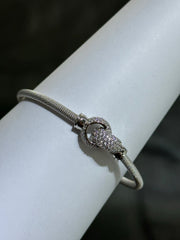 LIV Platinum Sterling Silver Pave White Sapphire Love Knot Halo Interlocking Design Hand Made Stackable Bangle Bracelet Gift