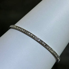 LIV Platinum Sterling Silver Pave White Sapphire Eternity Design Slip On Hand Made Stackable Bangle Bracelet Gift
