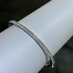 LIV Platinum Sterling Silver Pave White Sapphire Eternity Design Hinged Hand Made Stackable Bangle Bracelet Gift