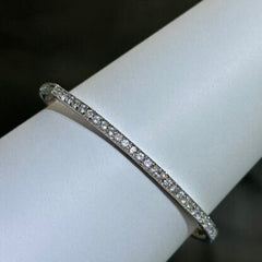 LIV Platinum Sterling Silver Pave White Sapphire Eternity Design Hinged Hand Made Stackable Bangle Bracelet Gift