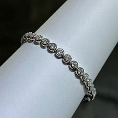 LIV Platinum Sterling Silver White Sapphire Halo Bezel Set Design Hand Made Stackable Tennis Bracelet Gift