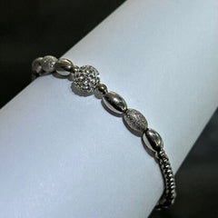 LIV Platinum Sterling Silver Crystal Bead Design Hand Made Stackable Tennis Bracelet Gift
