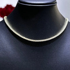 LIV 18k Yellow Gold Sterling Silver Simulated White Sapphires Round Cut 2.5mm Design Choker Tennis Necklace Gift Adjustable Length