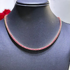 LIV 18k Yellow Gold Sterling Silver Simulated Red Ruby Round Cut 2.5mm Design Choker Tennis Necklace Gift Adjustable Length