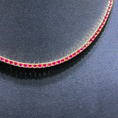 LIV 18k Yellow Gold Sterling Silver Simulated Red Ruby Round Cut 2.5mm Design Choker Tennis Necklace Gift Adjustable Length
