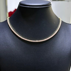 LIV 18k Yellow Gold Sterling Silver Simulated Pink Sapphire Round Cut 2.5mm Design Choker Tennis Necklace Gift Adjustable Length