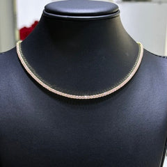 LIV 18k Yellow Gold Sterling Silver Simulated Pink Sapphire Round Cut 2.5mm Design Choker Tennis Necklace Gift Adjustable Length