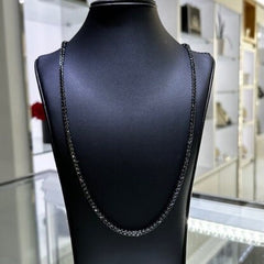 LIV 18k Black Gold Sterling Silver Simulated Black Sapphires Round Cut 3mm Design Long 24" Length Tennis Necklace Stackable Gift