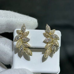 LIV 14k Two Tone Gold Genuine Diamonds 1.43ct G/VS1 Pave Set Climber Design Halo Stud Earrings