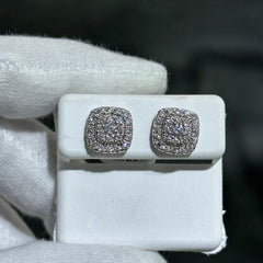 LIV 14k White Gold Natural Diamonds 1.00ct G/VS1 Pave Set Cushion Cut Halo Design Stud Earrings Gift