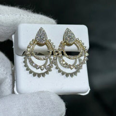 LIV 14k Yellow & White Gold Natural Diamonds 1.75ct G/VS1 Prong Set Round Cut Double Halo Drop Design Stud Earrings Gift