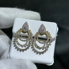 LIV 14k Yellow & White Gold Natural Diamonds 1.75ct G/VS1 Prong Set Round Cut Double Halo Drop Design Stud Earrings Gift