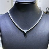 LIV Platinum Sterling Silver Simulated White Sapphires Heart Stone Design Choker Tennis Necklace Gift Adjustable Length