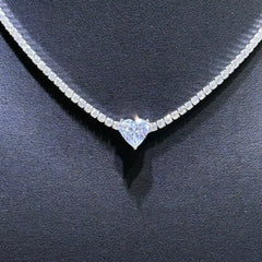 LIV Platinum Sterling Silver Simulated White Sapphires Heart Stone Design Choker Tennis Necklace Gift Adjustable Length