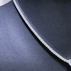 LIV Platinum Sterling Silver Simulated White Sapphires Heart Stone Design Choker Tennis Necklace Gift Adjustable Length