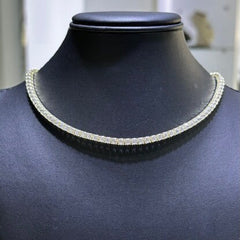 LIV 18k Yellow Gold Sterling Silver Simulated White Sapphires Round Cut 3mm Design Choker Tennis Necklace Gift Adjustable Length