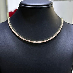 LIV 18k Yellow Gold Sterling Silver Simulated Pink Sapphire Round Cut 2.5mm Design Choker Tennis Necklace Gift Adjustable Length