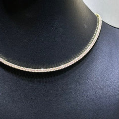 LIV 18k Yellow Gold Sterling Silver Simulated Pink Sapphire Round Cut 2.5mm Design Choker Tennis Necklace Gift Adjustable Length