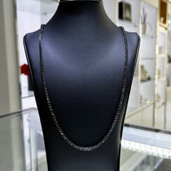 LIV 18k Black Gold Sterling Silver Simulated Black Sapphires Round Cut 3mm Design Long 24" Length Tennis Necklace Stackable Gift