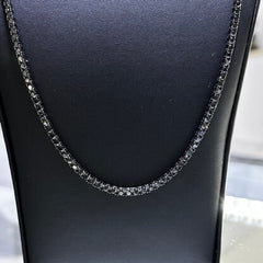 LIV 18k Black Gold Sterling Silver Simulated Black Sapphires Round Cut 3mm Design Long 24" Length Tennis Necklace Stackable Gift