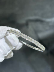 LIV 14k White Gold & Diamonds 5.10ct G-VS1 Emerald Cut Classic Design Stackable Bangle Bracelet 7" L