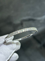 LIV 14k White Gold & Diamonds 5.10ct G-VS1 Emerald Cut Classic Design Stackable Bangle Bracelet 7" L