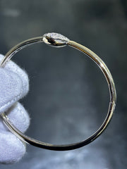 LIV 14k White Gold Natural White Diamonds Pave Heart Bangle Bracelet 17.1 Grams Gift