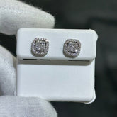 LIV 14k Solid White Gold & Diamonds Halo Design Square Stud Earrings 0.55ct tw