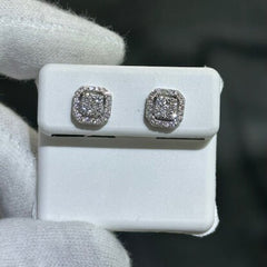 LIV 14k Solid White Gold & Diamonds Halo Design Square Stud Earrings 0.55ct tw