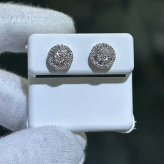 LIV 14k Solid White Gold & Diamonds Halo Design Round Stud Earrings 0.50ct tw