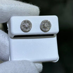 LIV 14k Solid White Gold & Diamonds Halo Design Round Stud Earrings 0.44ct tw