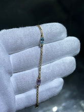 LIV 14k Yellow Gold Gemstone Station Design Wheat Link Stack Bracelet 7" Length Gift