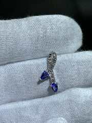 LIV 14k Solid White Gold & Natural Diamonds Tanzanite Bypass Design Petite Pendant