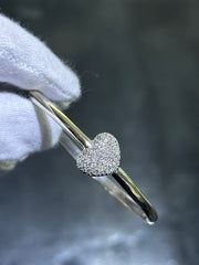 LIV 14k White Gold Natural White Diamonds Pave Heart Bangle Bracelet 17.1 Grams Gift