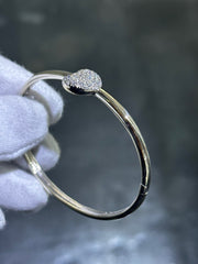 LIV 14k White Gold Natural White Diamonds Pave Heart Bangle Bracelet 17.1 Grams Gift