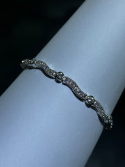 LIV Platinum Sterling Silver Simulated White Sapphire Halo Swirl Tennis Bracelet 7"L