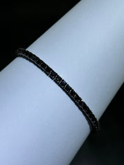 LIV Black Gold Sterling Silver Simulated Black Sapphire 3mm Round Tennis Bracelet 7"
