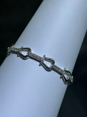 LIV Platinum Sterling Silver Simulated White Sapphire Horseshoe Halo Tennis Bracelet