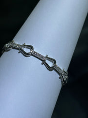 LIV Platinum Sterling Silver Simulated White Sapphire Horseshoe Halo Tennis Bracelet