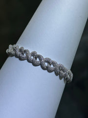 LIV Platinum Sterling Silver Simulated White Sapphire Pave Link Tennis Bracelet 7"L