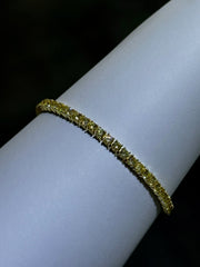 LIV 18k Gold Sterling Silver Simulated Yellow Sapphire 3mm Round Tennis Bracelet 7"L