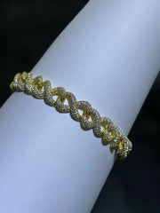 LIV 18k Gold Sterling Silver Simulated White Sapphire Pave Set Link Tennis Bracelet