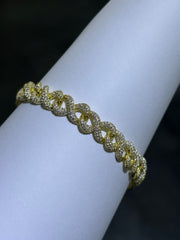 LIV 18k Gold Sterling Silver Simulated White Sapphire Pave Set Link Tennis Bracelet