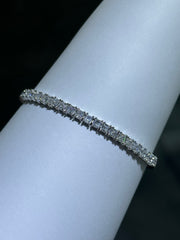 LIV Platinum Sterling Silver Simulated White Sapphire Ascher Cut Tennis Bracelet 7"