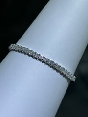 LIV Platinum Sterling Silver Simulated White Sapphire Ascher Cut Tennis Bracelet 7"