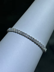 LIV Platinum Sterling Silver Simulated White Sapphire Ascher Cut Tennis Bracelet 7"