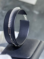 LIV 14k White Gold & Natural Diamonds Tennis Design Round Cut Paper Link Bracelet 7"