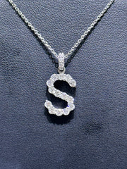 LIV 14k White Gold & Natural Diamonds Initial S Design Letter Alphabet Necklace 16"L