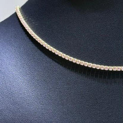 LIV 18k Yellow Gold Sterling Silver Pink Sapphire Choker Design Tennis Necklace Gift